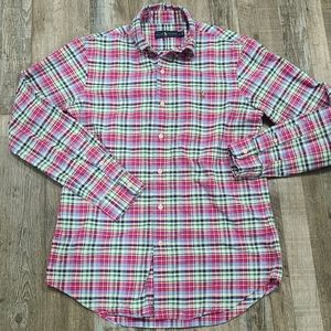 Polo Ralph Lauren Mens small Pink Green Plaid Cotton Oxford shirt